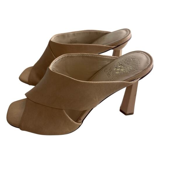 Vince Camuto Nude Blush Leather Mule Heels Size 7 Open Toe Block Heel - Picture 7 of 9